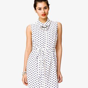 White with Blue Hearts Button Up Dress